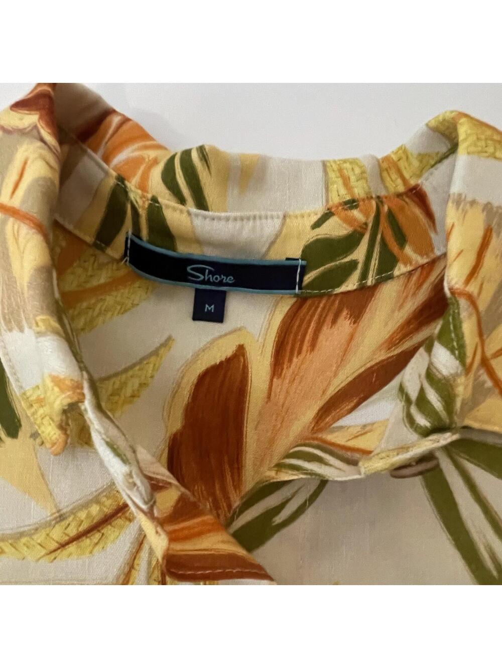 Shore Tropical Floral Print Button Down Raw Hem Crop Top Size Medium - Picture 6 of 9
